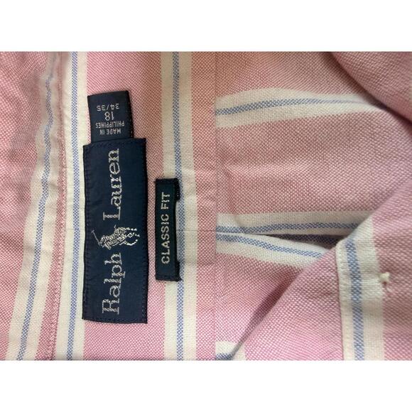 Ralph Lauren Classic Fit Pink Striped Button Down Shirt Men’s Size 18 XL - Picture 6 of 6